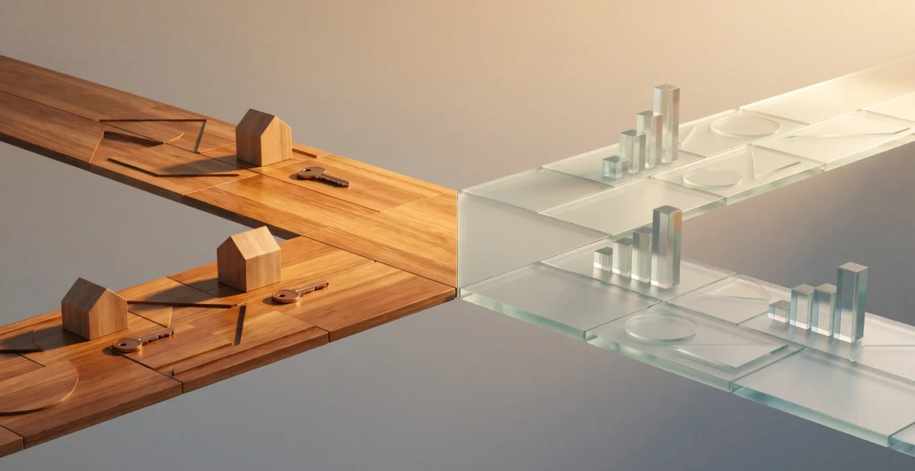 Représentation conceptuelle du choix entre différentes options de financement immobilier avec PEL et CEL
