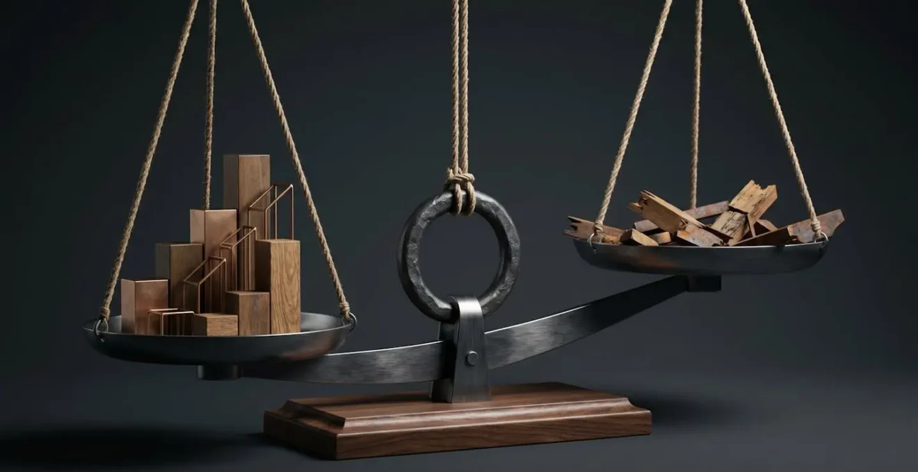 Balance abstraite symbolisant le dilemme entre risque et rendement pour les investisseurs