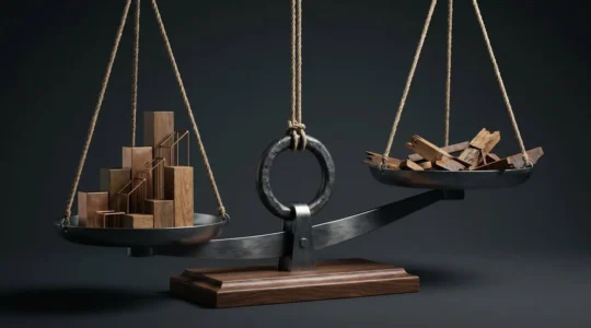 Balance abstraite symbolisant le dilemme entre risque et rendement pour les investisseurs